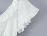 KYLETHOMASW  -  Pretty Girl Holiday Summer Dresses Women O Neck Short Sleeve A-line Mini Hollow Out Embroidery White  Dress Backless Robe