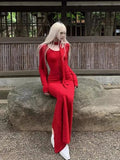 KYLETHOMASW  -  High Street Vintage Red Sweater Knit Dress Autumn Winter Y2k Slim Fit Long Base Dresses Women Casual Halloween Clothes 2000s