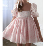 KYLETHOMASW  -  Elegant Lady Birthday Party Mini Dresses Y2K Kawaii Puff Sleeve Square Collar A-lin Dress for Women Wedding Evening Prom Clothes