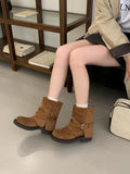 KYLETHOMASW  -  Fashion Metal Buckle Decoration Design Ankle Boots Women High Quality Retro Faux Suede Boots Comfortable Non-Slip Platform Boots