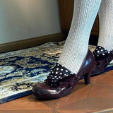 KYLETHOMASW  -  Retro Reddish-Brown Flap High Heels Round Toe Low Heel Niche Design Low-Cut Slip-On Mary Jane Shoes for Women.