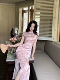 KYLETHOMASW  -  Miniature Stand Collar Short Sleeve Embroidered Qipao Cheongsam Vintage Party Dress New Chinese Style Revamped Cheongsam Dress