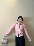 Kylethomasw Y2k Pink Knitted Cardigan Sailor Collar Long Sleeve Sweater Women Korean Fashion Preppy Style Autumn Winter Cute Clothes