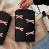 KYLETHOMASW  -  Pink Bowknot Nylon Vertical Makeup Bag Pencil Case Partitioned Bow Cosmetic Bag Waterproof Makeup Brush Storage