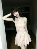 KYLETHOMASW  -  Pink Sexy Retro Elegant Woman Summer Dress Button Design Harajuku Princess Prom Dress Female Chic Korean Popular Clothes