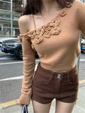 KYLETHOMASW  -  Roses Women Sweet Sweaters OL Knitwear Loose Off Shoulders 2025 Sexy Pullovers Chic All Match OL Winter Gentle