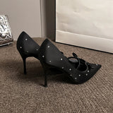 KYLETHOMASW  -  New Thin Heel Shallow Mouth Single Shoes Banquet Fashion Bow Pointed Water Diamond Silk High Heels