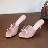KYLETHOMASW  -  New Fashion Round Toe Footwear Thin Heels Women Pumps Slides Shoes Butterfly-Knot Female Slip On Ladies High Heels Shoes