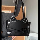 KYLETHOMASW  -  Sweet Cute Cat Pink Shoulder Bags Wallet Women Retro Leather Large Capacity Y2k Handbag Ladies Underarm Bag Backpack