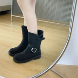 KYLETHOMASW  -  Black Ankle Boots For Woman Round Toe Chunky Heels Short Shoes Comforts Platforms Boots Belt Buckle Fall Shoes Botas De Mujer