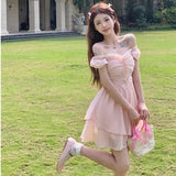 KYLETHOMASW  -  Summer Sweet Girls Short Sleeve Dress for Women Korean Cute Slim Fit and Slimming Temperament Elegant Vacation Beach Dress