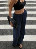 KYLETHOMASW  -  Cotton and Linen Summer Loose Trousers Elegant Wide-leg Beach Trousers with Pockets Casual Trousers