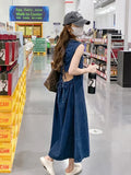 KYLETHOMASW  -  Denim Midi Dress Women Hollow Out A Line Dresses Streetwear Sleeveless Backless Sundress Korean Lace Up Casual Vestidos