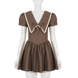 KYLETHOMASW  -  Bow Lace-up Dress New V-neck Lace Edge Solid Color Skirt