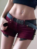 KYLETHOMASW  -  American Street Retro Leopard Print Patchwork Shorts Sexy Low-waist Slim Fit Hot Shorts 2025 Summer New Red Shorts for Women