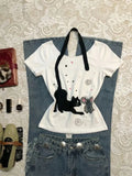 KYLETHOMASW  -  New Women's Harajuku Summer Vintage Casual T-Shirt Y2K Retro Streetwear Halter Neck Print Fashionable Hepburn Street Style