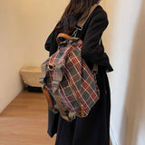 Kylethomasw Korean Preppy Casual Plaid Canvas School Backpack High-capacity Sport Travel Handbag Commuter Crossbody Bag Vintage Y2k backpack