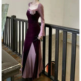 KYLETHOMASW  -  French Design Sense Niche High Sense Temperament Socialite Autumn and Winter Lace Splicing Velvet Temperament Dress Fairy Skirt