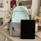 KYLETHOMASW  -  Cute Patchwork Student Book Backpack Ladies Lace Bow Decor Multi Pocket Daily Travel Shoulder Bag Women Fashion Back Packs
