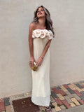 Kylethomasw  Summer Sexy Tube Long Dress Fashion 3D Flowers Decorate Strapless Dresses Female Elegant Sleeveless Slim Maxi Dress