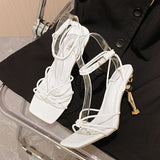 KYLETHOMASW  -  Square Toe Narrow Band Sandals Women's Ankle Buckle Strap High Heels Party Female Shoes Sandalias Mujer