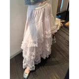 KYLTHOMASW  -  Vintage Pleated Loose Casual Mesh Mid-length Skirt Women 2024 Summer New Korean High Waist Solid Color All Match A-line Skirt