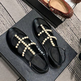 KYLETHOMASW  -  Pearl T-Shaped Ballet Shoes for Women, Shallow Mouthed Flat Bottomed Mary Jane Shoes, Fairy Round Toe Single Shoes