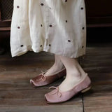 KYLETHOMASW  -  Brand New Women Satin Ballet Shoes Square Toe Bow Knot Low Heel Pumps Vintage Soft Slip-on Sweet Wedding Pumps Casual Shoes