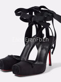 KYLETHOMASW  -  Women's New Summer Square Satin High Heel Sandals with Ankle Strap, Fashionable Party and Banquet Ballet High Heels