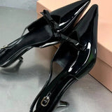 KYLETHOMASW  -  One Line Buckle High Heels Women's Slim Heels New Summer Style Bow Tie Wrap Hollowed Out Patent Leather Sandals