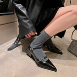 KYLETHOMASW  -   2025 New Arrival Low Heels Pointed Toe Women Pumps Vintage Genuine Leather Mary Janes Shoes Woman Casual Office Ladies