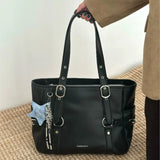 KYLETHOMASW  -  Retro Hot Girl Handbag Women PU Leather Large Capacity Black Tote Bag Ladies Fashion Sweet Star Versatile Shoulder Bag New