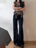 KYLETHOMASW  -  Women Low Waist Flared Jeans Retro Style Blue Black Micro Flare Pants Loose Straight Wide Leg Jeans Female Spring Fashion