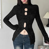 Kylethomasw  New Simple Casual Hollow All-match Mature Charm High Street Cool Personality Women's Black Top Shirt