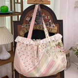 KYLETHOMASW  -  Sweet Y2k Aesthetic Gauze Bow Underarm Bag Patchwork Plaid Floral Print Women Tote Bags High-capacity Harajuku Shoulder Handbags
