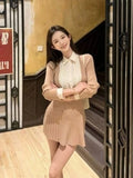 KYLETHOMASW  -  Korean Fashion Sweet Knitted Fake Two Piece Dress Women Long Sleeve Patchwork Chic Slim Dresses Autumn Design Elegant Clothing