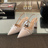 KYLETHOMASW  -  Summer New Arrival Sweet Elegant Sandal Women Bow High Heels Pointed Toe Women's Sandals Metal Buckle Trim Sandal