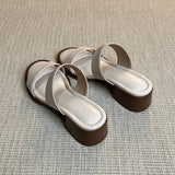 KYLETHOMASW  -  Retro One-word Slippers for Women's Summer New Mid-heel Outer Sandals Open-toed Thick-heeled Slippers Beach Shoes Women