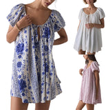 KYLETHOMASW  -  Women Summer Puff Sleeve Digital Floral Print Short Sleeve Round Neck Casual Dress Fashion 2025 New Arrival