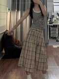 KYLETHOMASW  -  Vintage Plaid Skirt Women Preppy Style Harajuku Long Skirts Japanese Style Casual High Waist Maxi Skirts Streetwear