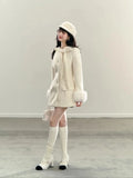 KYLETHOMASW  -  Sweet Hot Girl Elegant White Lace-up Bow Coat Women's Winter Slim Fit Single Breasted Woolen Coat Fashion Female Clothes