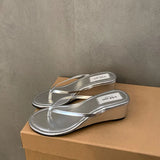 KYLETHOMASW  -  Summer New Women Slipper Fashion Narrow Band Ladies Slip On Flip On Shoes Low Wedge Heel Outdoor Dress Slides New Woman