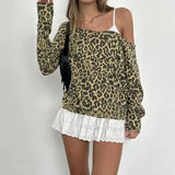 KYLETHOMASW  -  One neck loose leopard print long sleeved spicy girl personality off the shoulder lazy casual versatile T-shirt