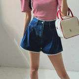 KYLETHOMASW  -  Spring Summer Lace Patchwork Women's Denim Short Pants High Waist Casual Loose Jeans Wide Leg Shorts for Women