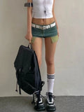 Kylethomasw  Woman Tie-dyed Jean Low Waist shorts Tight Bodycon Denim Button Shorts Patchwork Hot Pockets Pants Streetwear Sexy Gyaru