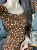 KYLETHOMASW  -  Flying Sleeve Women Dresses Print Floral Ruffles Sweet Spring Summer Long Dress French Style Vintage Vestidos Mujer