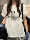 KYLETHOMASW  -  Korean Fashion Letter Cartoon Dog Print Short Sleeved T-shirt Women Summer New Cute Loose Versatile Pullover Top