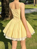 KYLETHOMASW  -  Fashion French Chic Solid A-Line Dresses Summer Sweet Slim Fit Folds Camisole Dress Elegant