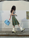 KYLTHOMASW  -  Summer Women Korean Vintage Plaid Midi A-line Skirt Japanese Y2k Coquette Fashion 2000s Aesthetic Gyaru Classical E-girl Grunge