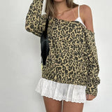 KYLETHOMASW  -  One neck loose leopard print long sleeved spicy girl personality off the shoulder lazy casual versatile T-shirt